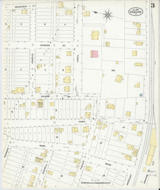 Sanborn Fire Insurance Map from Graham, Tazewell County, Virginia (1908), Sheet #0003 - Historic Sanborn Fire Insurance Map Print, vintage old map wall art, antique decor, genealogy gift, Virginia Virginia map