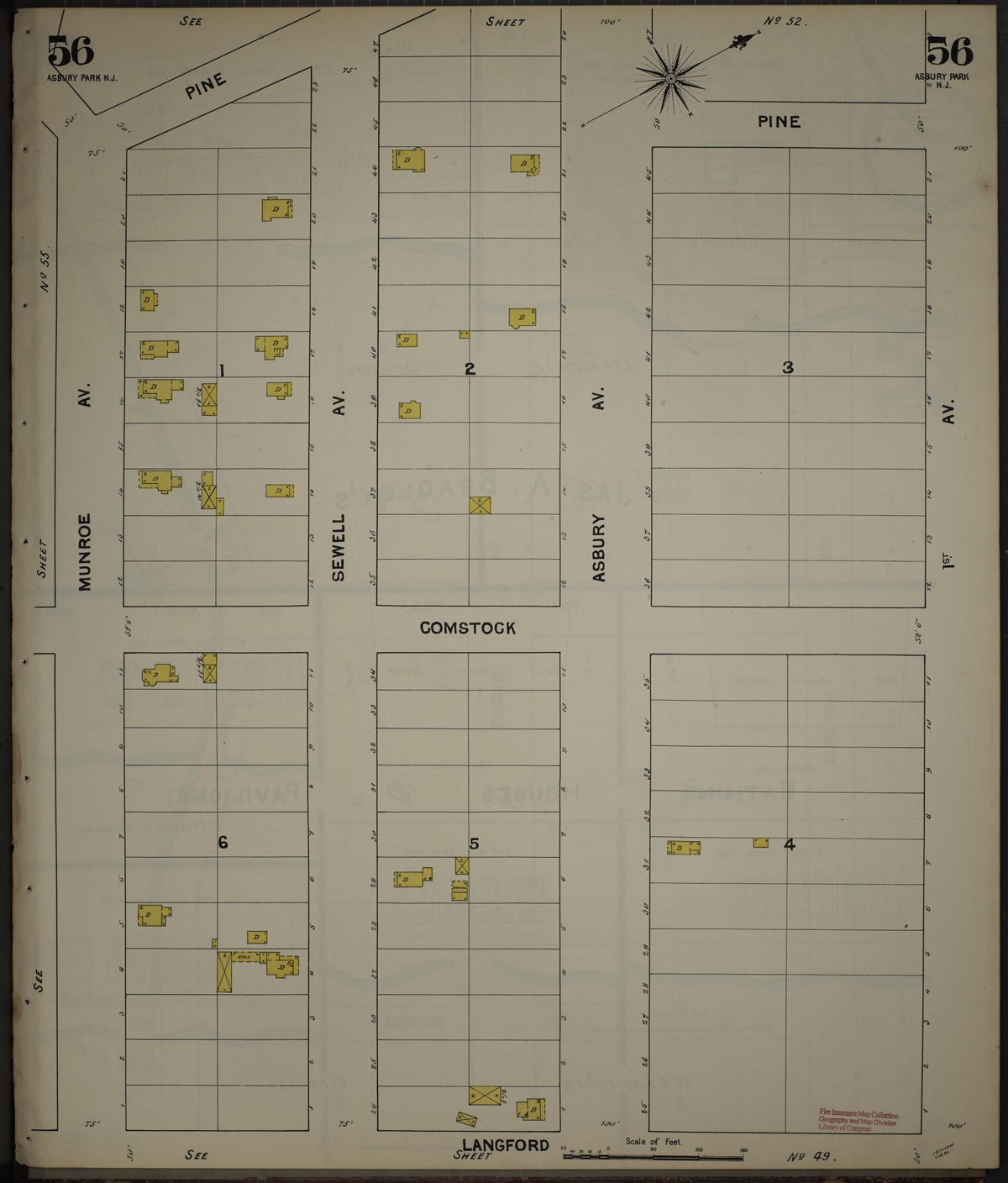 Sanborn Fire Insurance Map from New Jersey Coast, New Jersey Coast, New Jersey (1890), Sheet #0056 - Historic Sanborn Fire Insurance Map Print, vintage old map wall art, antique decor, genealogy gift, New Jersey Coast New Jersey map