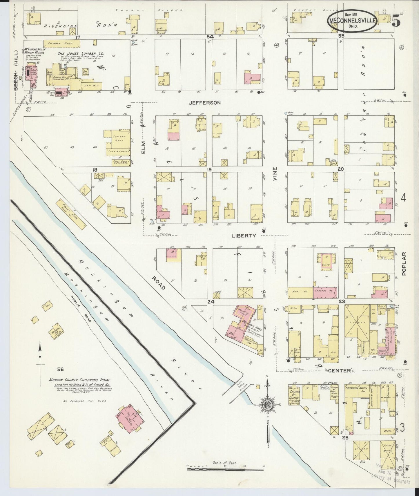 Sanborn Fire Insurance Map from McConnelsville, Morgan County, Ohio (1911), Sheet #0005 - Historic Sanborn Fire Insurance Map Print, vintage old map wall art, antique decor, genealogy gift, Ohio Ohio map