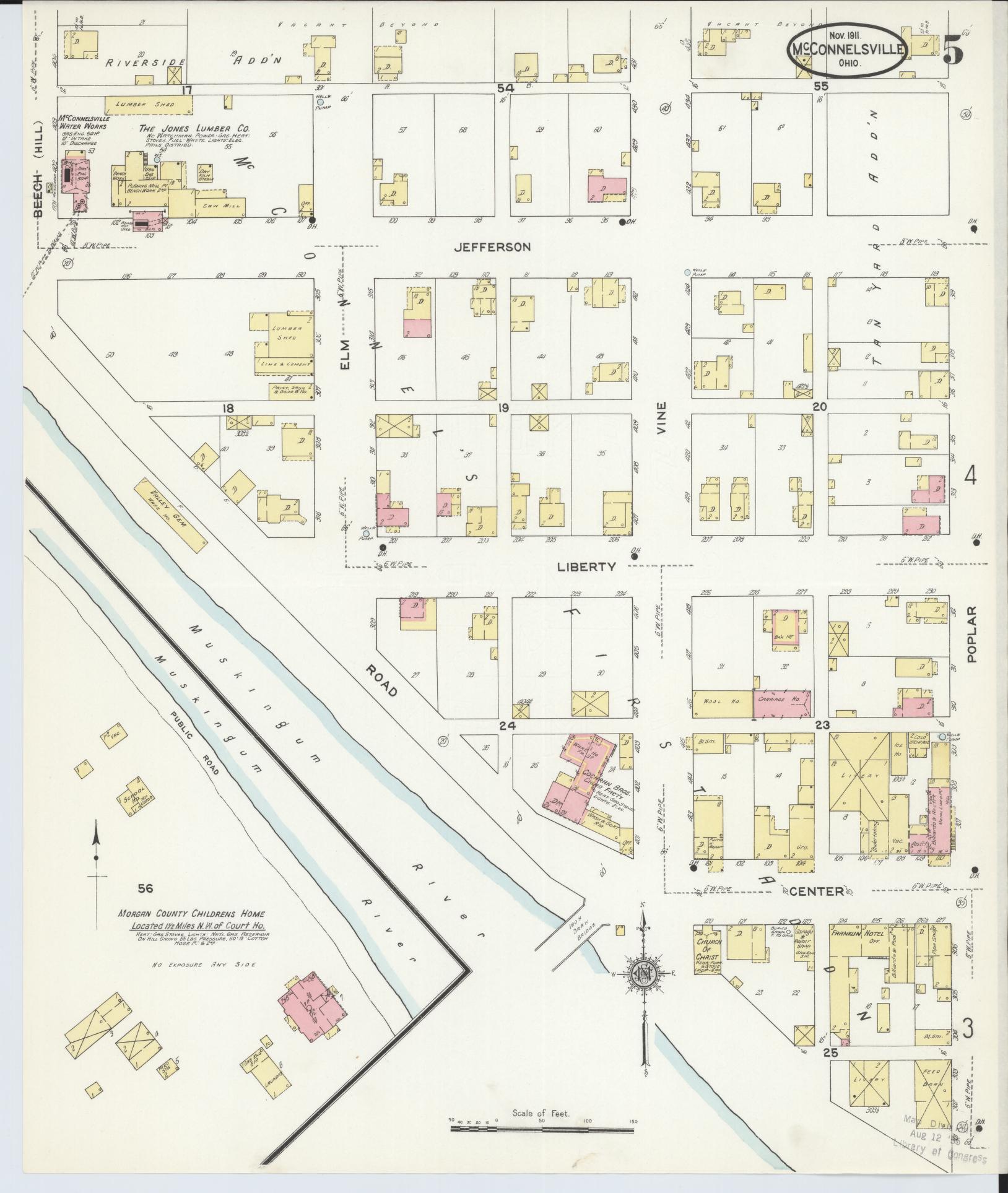 Sanborn Fire Insurance Map from McConnelsville, Morgan County, Ohio (1911), Sheet #0005 - Historic Sanborn Fire Insurance Map Print, vintage old map wall art, antique decor, genealogy gift, Ohio Ohio map