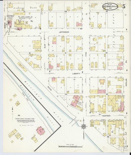 Sanborn Fire Insurance Map from McConnelsville, Morgan County, Ohio (1911), Sheet #0005 - Historic Sanborn Fire Insurance Map Print, vintage old map wall art, antique decor, genealogy gift, Ohio Ohio map