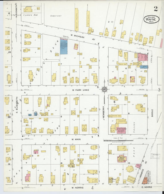 Sanborn Fire Insurance Map from Wayne, Wayne County, Michigan (1919), Sheet #0002 - Historic Sanborn Fire Insurance Map Print, vintage old map wall art, antique decor, genealogy gift, Michigan Michigan map