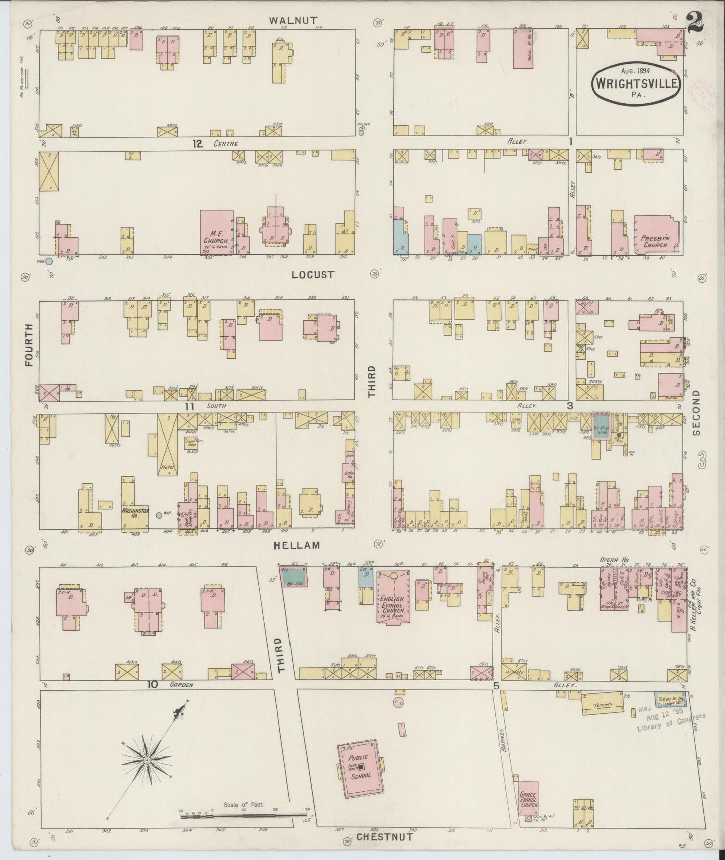 Sanborn Fire Insurance Map from Wrightsville, York County, Pennsylvania (1894), Sheet #0002 - Complete Map Set gallery image, historic Sanborn map, vintage wall art, Pennsylvania Pennsylvania