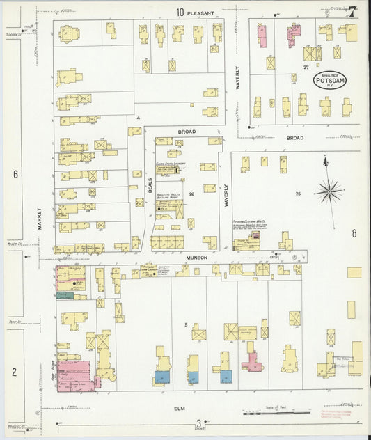 Sanborn Fire Insurance Map from Potsdam, St. Lawrence County, New York (1909), Sheet #0007 - Historic Sanborn Fire Insurance Map Print, vintage old map wall art, antique decor, genealogy gift, New York New York map