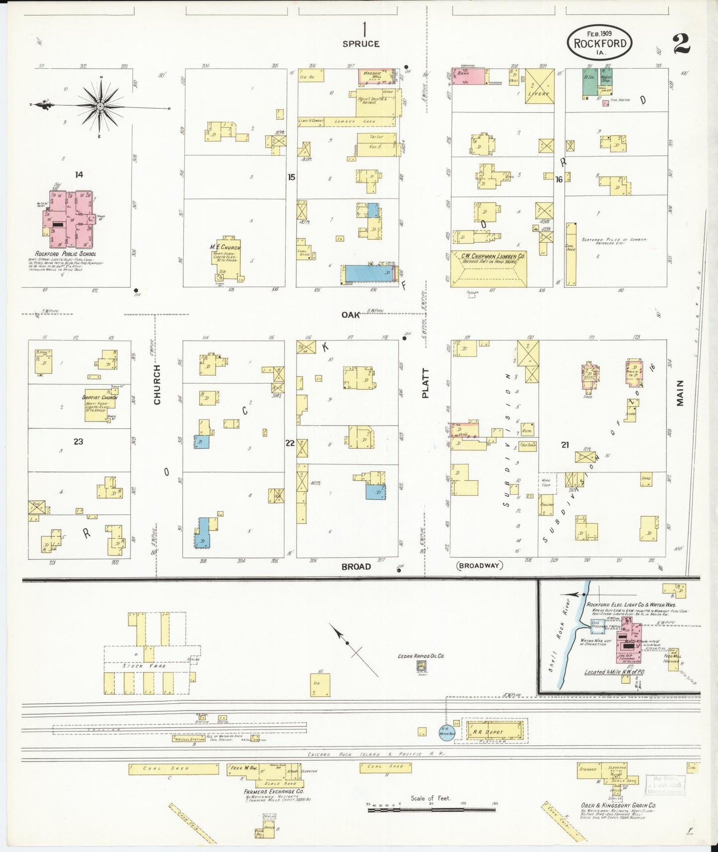 Sanborn Fire Insurance Map from Rockford, Floyd County, Iowa (1909), Sheet #0002 - Historic Sanborn Fire Insurance Map Print, vintage old map wall art