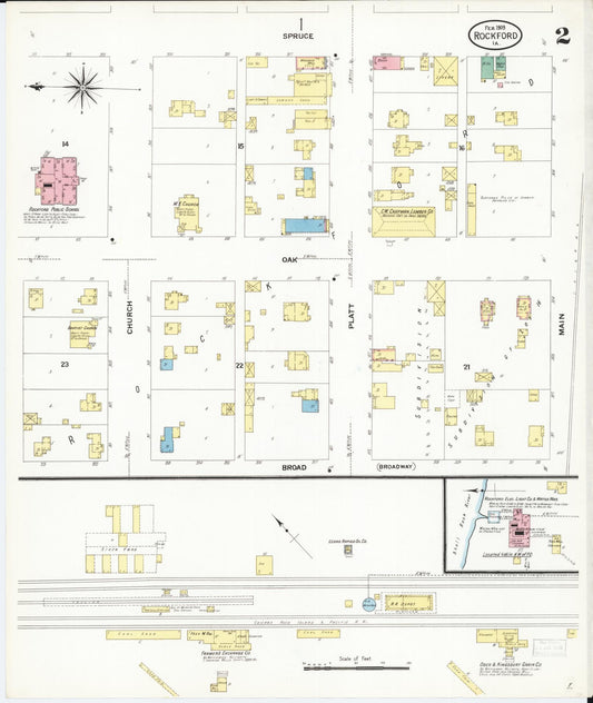 Sanborn Fire Insurance Map from Rockford, Floyd County, Iowa (1909), Sheet #0002 - Historic Sanborn Fire Insurance Map Print, vintage old map wall art
