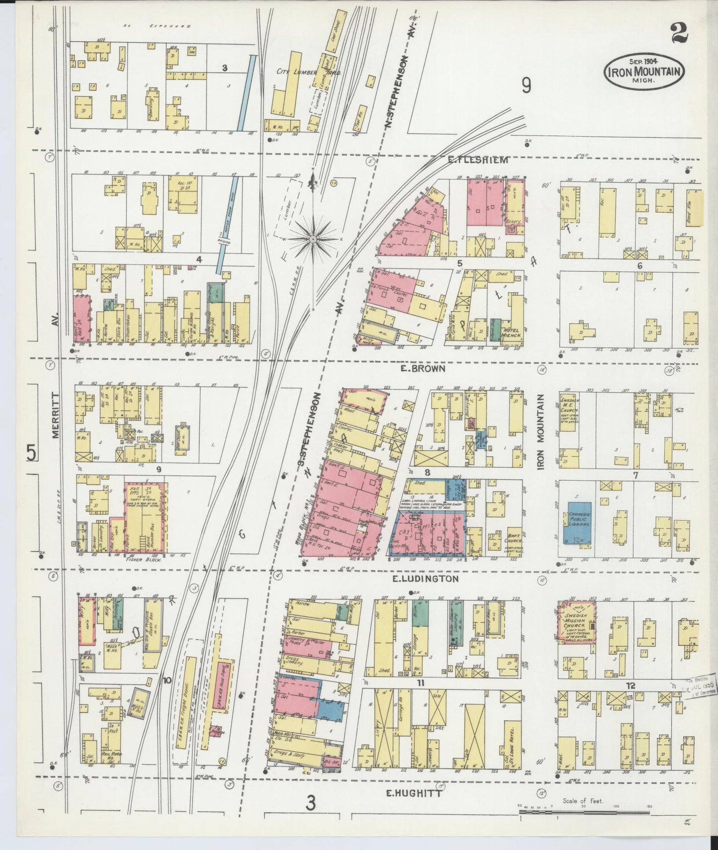 Sanborn Fire Insurance Map from Iron Mountain, Dickinson County, Michigan (1904), Sheet #0002 - Complete Map Set gallery image, historic Sanborn map, vintage wall art, Michigan Michigan