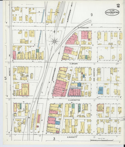 Sanborn Fire Insurance Map from Iron Mountain, Dickinson County, Michigan (1904), Sheet #0002 - Complete Map Set gallery image, historic Sanborn map, vintage wall art, Michigan Michigan