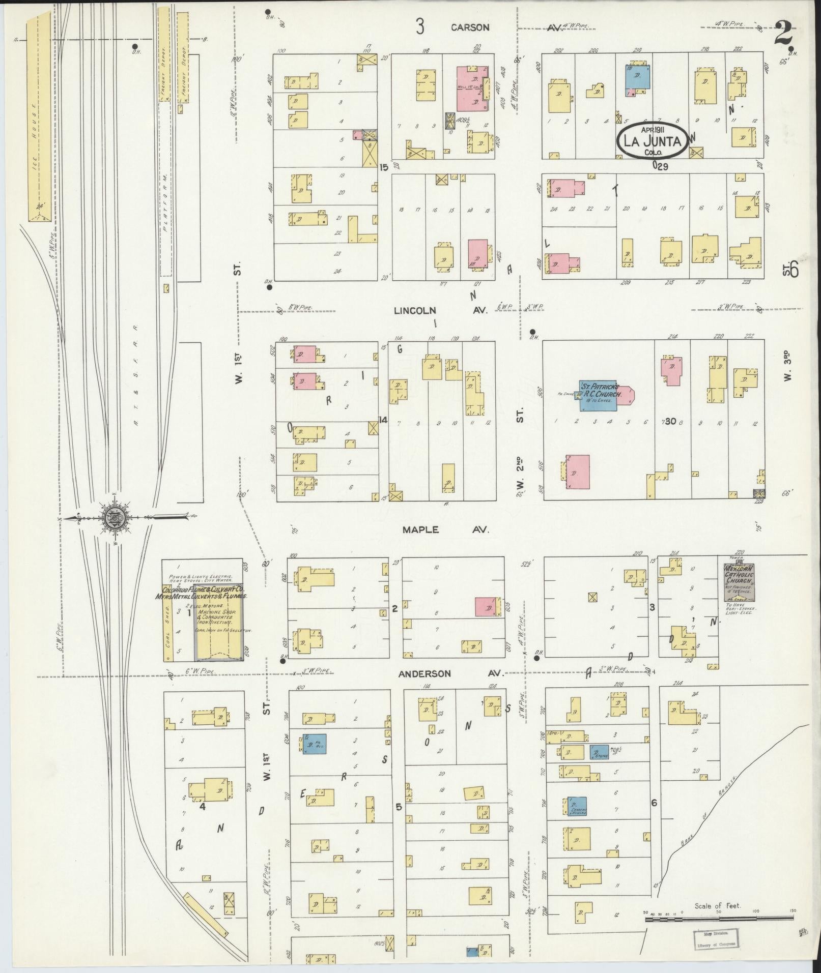 Sanborn Fire Insurance Map from La Junta, Otero County, Colorado (1911), Sheet #0002 - Historic Sanborn Fire Insurance Map Print, vintage old map wall art, antique decor, genealogy gift, Colorado Colorado map