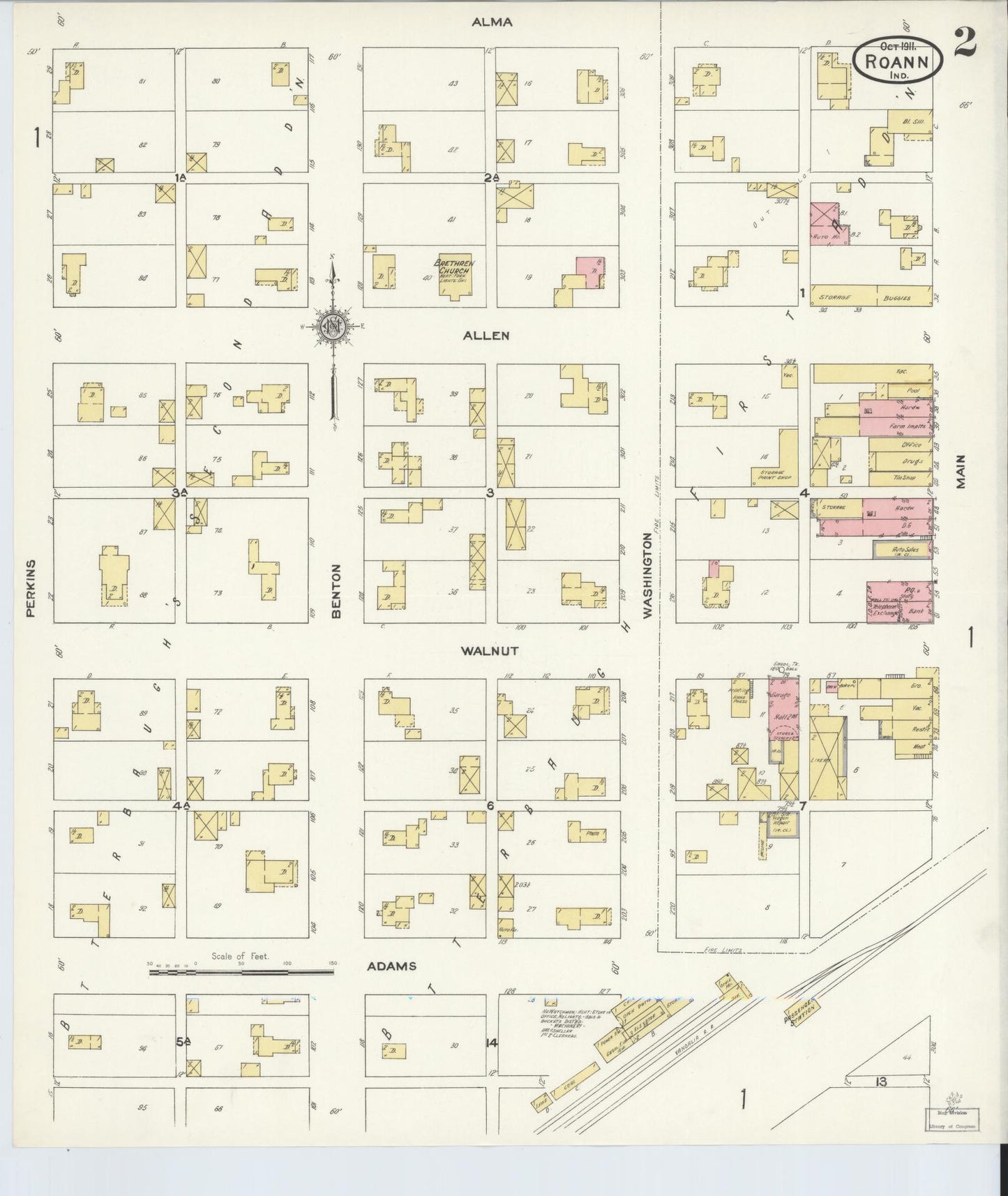 Sanborn Fire Insurance Map from Roann, Wabash County, Indiana (1911), Sheet #0002 - Complete Map Set gallery image, historic Sanborn map, vintage wall art, Indiana Indiana