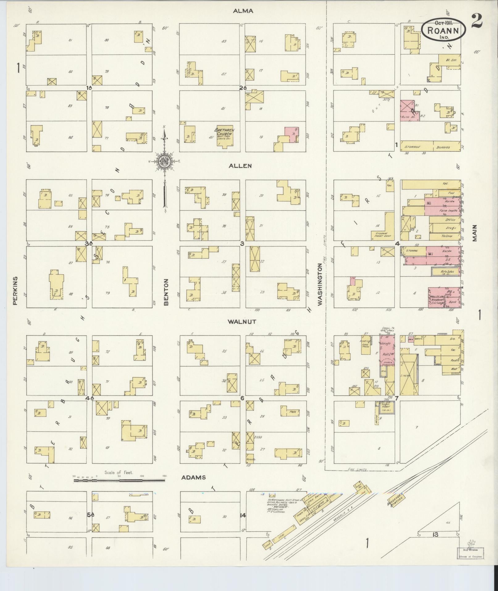 Sanborn Fire Insurance Map from Roann, Wabash County, Indiana (1911), Sheet #0002 - Complete Map Set gallery image, historic Sanborn map, vintage wall art, Indiana Indiana
