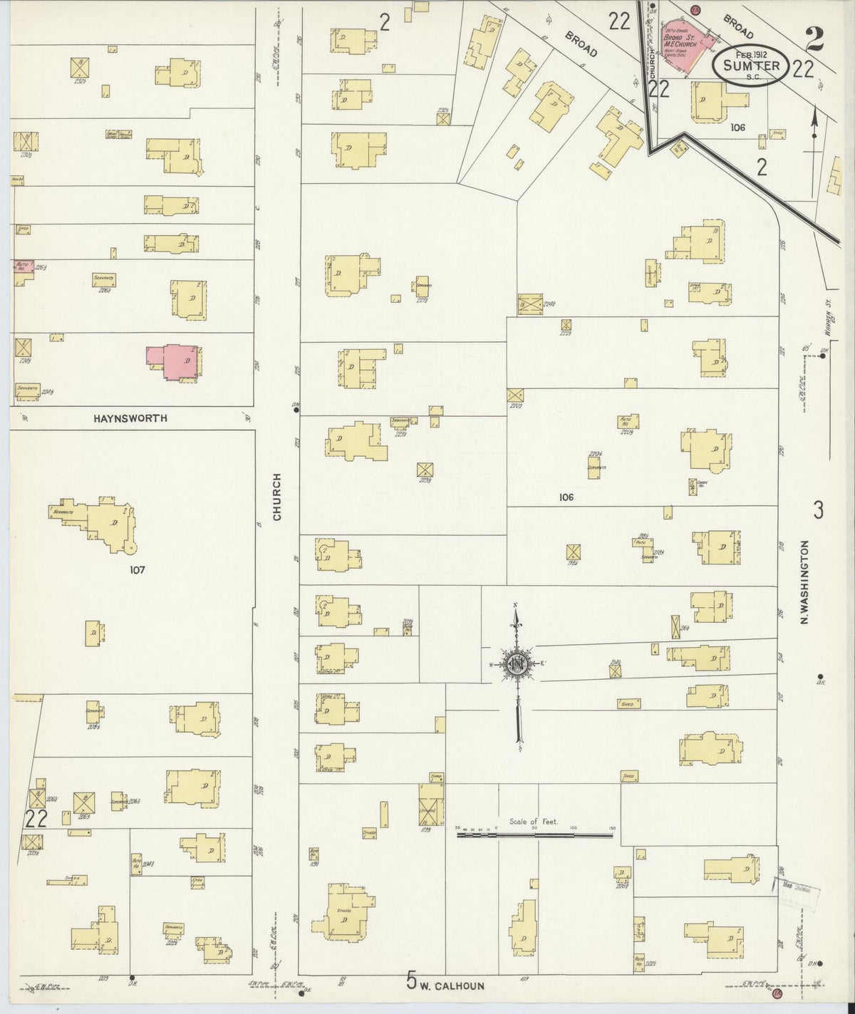 Sanborn Fire Insurance Map from Sumter, Sumter County, South Carolina (1912), Sheet #0002 - Complete Map Set gallery image, historic Sanborn map, vintage wall art, South Carolina South Carolina