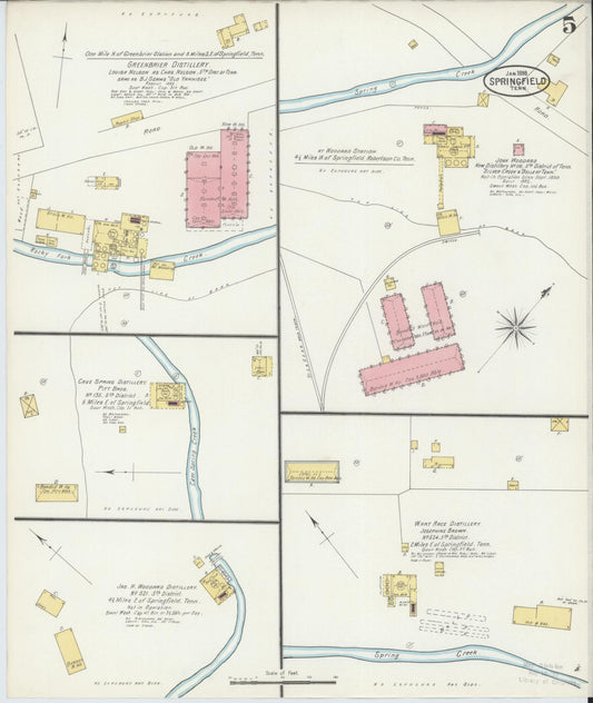 Sanborn Fire Insurance Map from Springfield, Robertson County, Tennessee (1898), Sheet #0005 - Historic Sanborn Fire Insurance Map Print, vintage old map wall art, antique decor, genealogy gift, Tennessee Tennessee map