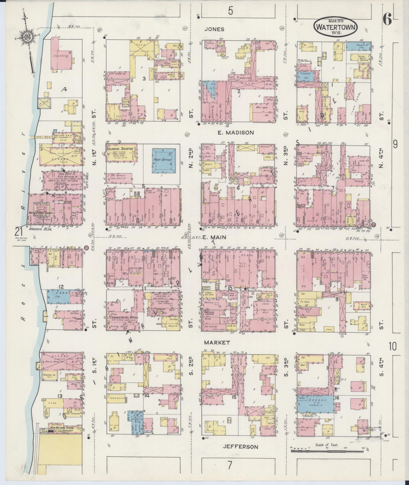 Sanborn Fire Insurance Map from Watertown, Jefferson County, Wisconsin (1915), Sheet #0007 - Historic Sanborn Fire Insurance Map Print, vintage old map wall art, antique decor, genealogy gift, Wisconsin Wisconsin map