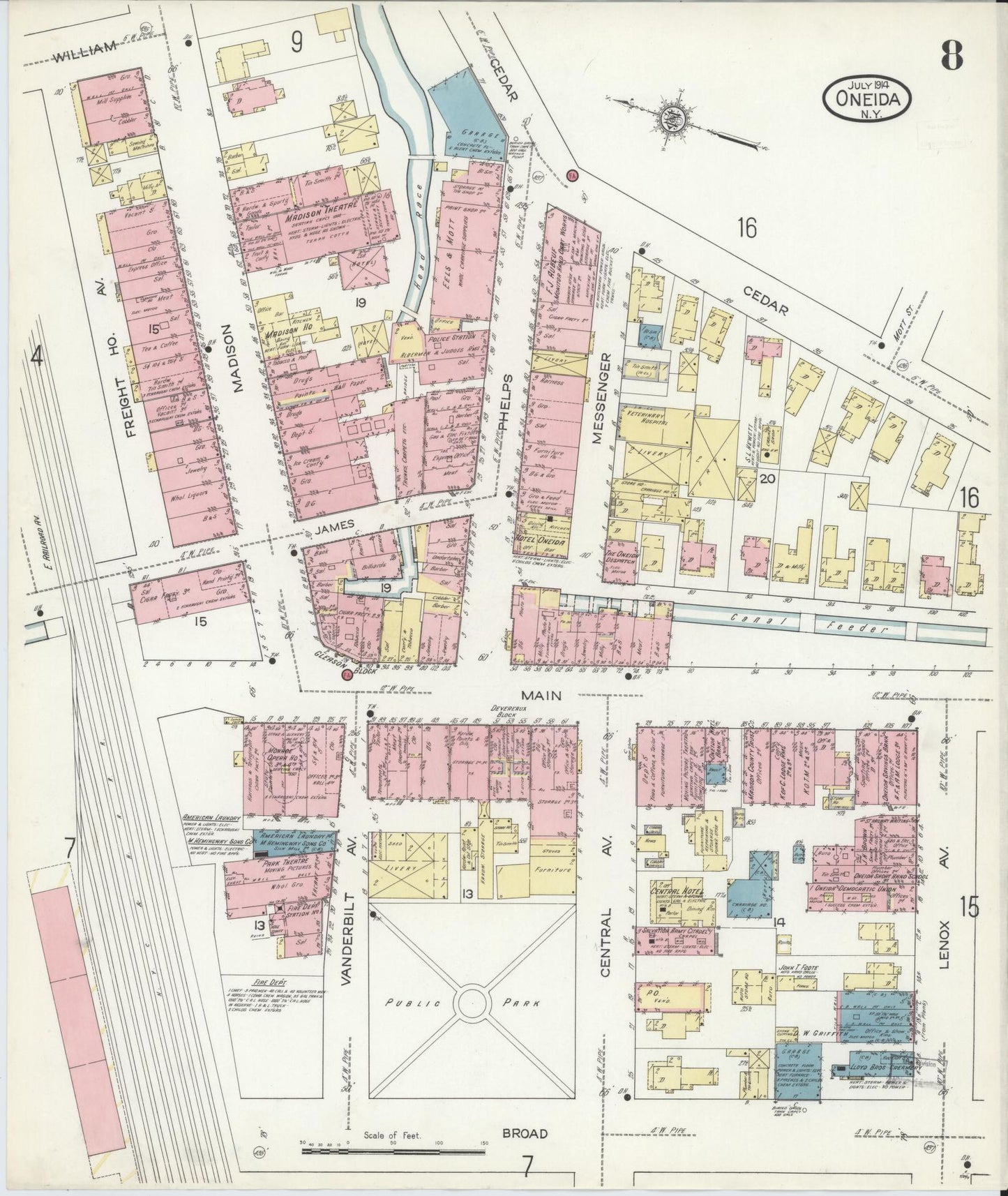 Sanborn Fire Insurance Map from Oneida, Madison County, New York (1914), Sheet #0008 - Complete Map Set gallery image, historic Sanborn map, vintage wall art, New York New York