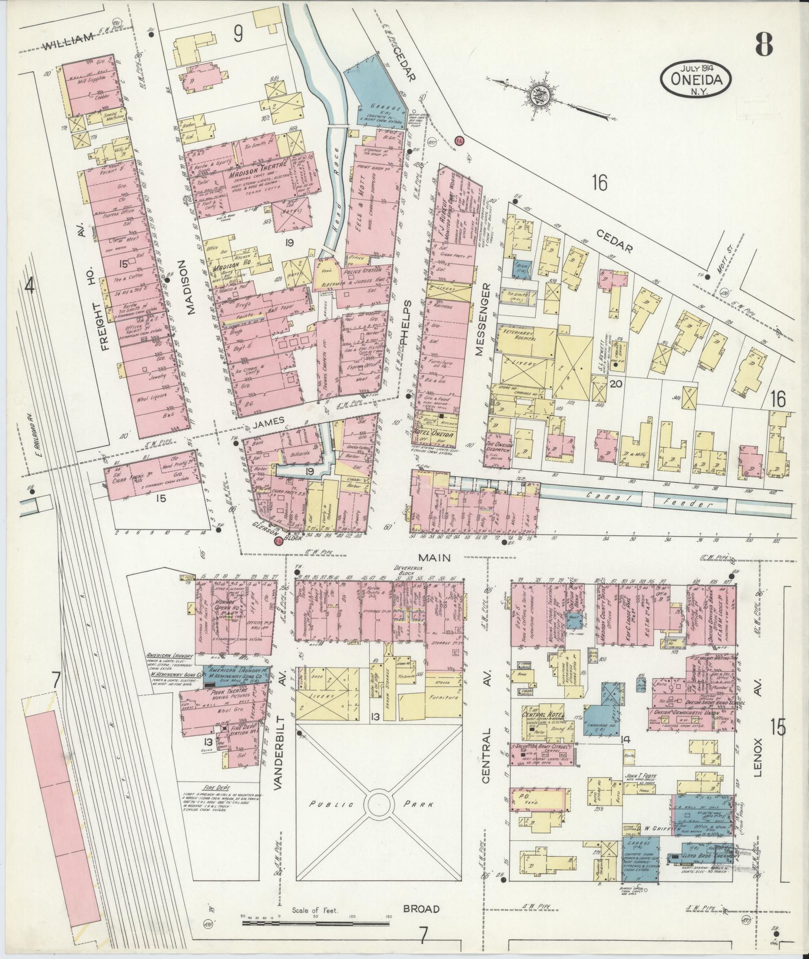 Sanborn Fire Insurance Map from Oneida, Madison County, New York (1914), Sheet #0008 - Complete Map Set gallery image, historic Sanborn map, vintage wall art, New York New York
