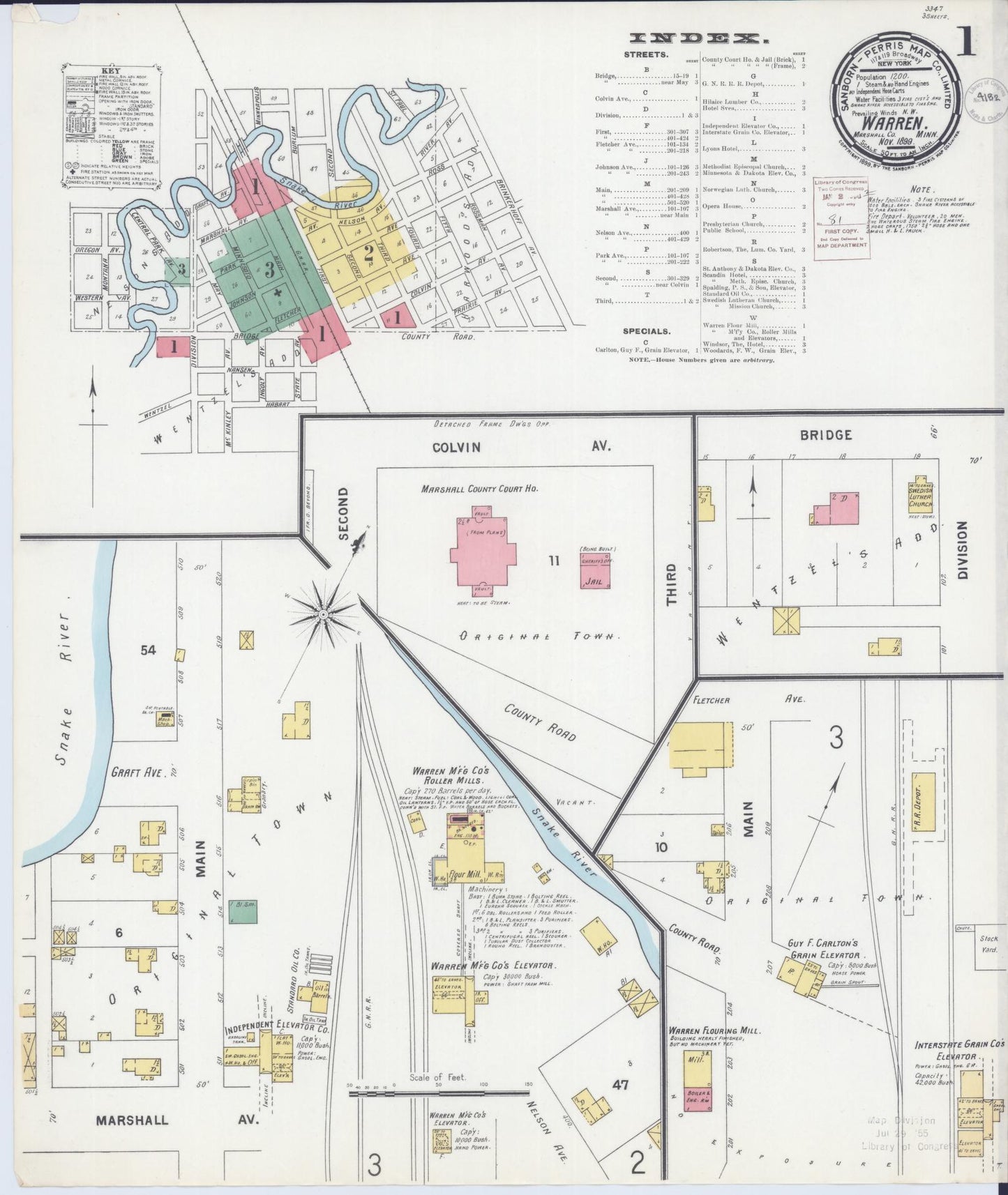 Sanborn Fire Insurance Map from Warren, Marshall County, Minnesota (1899), Sheet #0001 - Historic Sanborn Fire Insurance Map Print, vintage old map wall art, antique decor, genealogy gift, Minnesota Minnesota map