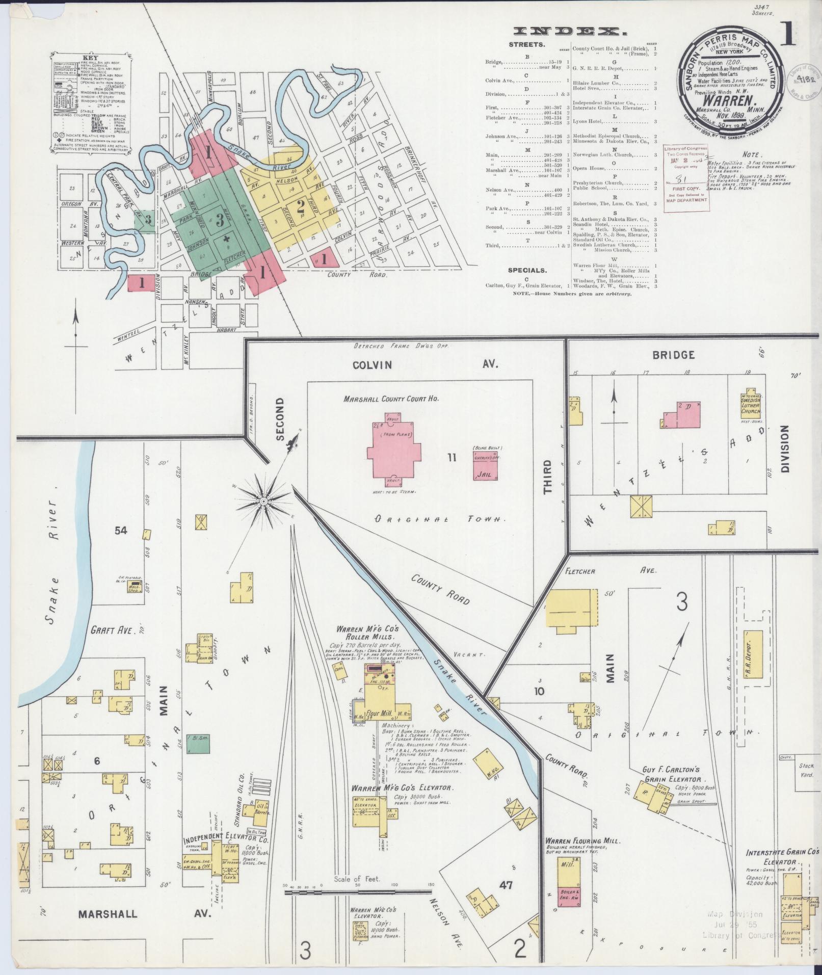 Sanborn Fire Insurance Map from Warren, Marshall County, Minnesota (1899), Sheet #0001 - Historic Sanborn Fire Insurance Map Print, vintage old map wall art, antique decor, genealogy gift, Minnesota Minnesota map