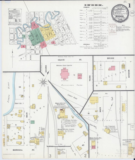 Sanborn Fire Insurance Map from Warren, Marshall County, Minnesota (1899), Sheet #0001 - Historic Sanborn Fire Insurance Map Print, vintage old map wall art, antique decor, genealogy gift, Minnesota Minnesota map