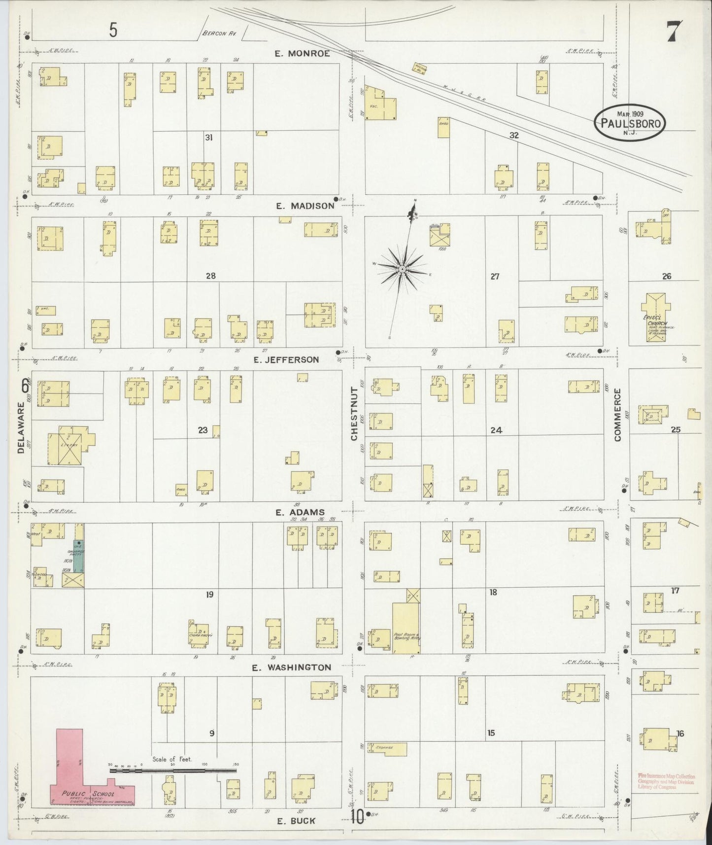 Sanborn Fire Insurance Map from Paulsboro, Gloucester County, New Jersey (1909), Sheet #0007 - Historic Sanborn Fire Insurance Map Print, vintage old map wall art, antique decor, genealogy gift, New Jersey New Jersey map