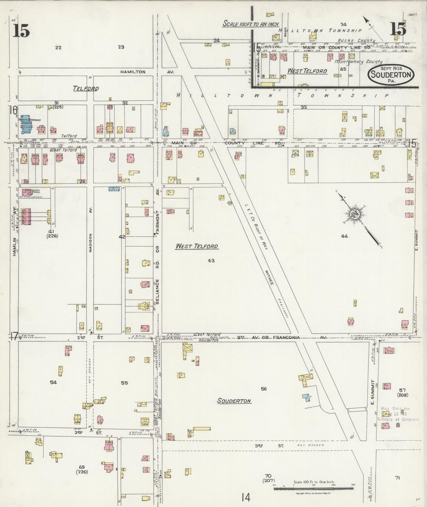 Sanborn Fire Insurance Map from Souderton, Montgomery County, Pennsylvania (1924), Sheet #0015 - Complete Map Set gallery image, historic Sanborn map, vintage wall art, Pennsylvania Pennsylvania