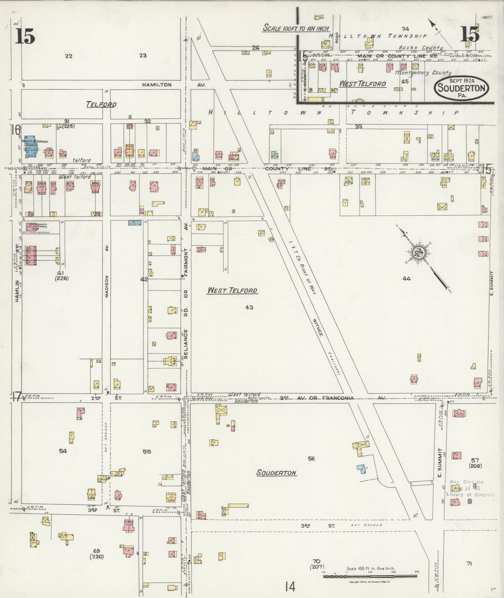 Sanborn Fire Insurance Map from Souderton, Montgomery County, Pennsylvania (1924), Sheet #0015 - Complete Map Set gallery image, historic Sanborn map, vintage wall art, Pennsylvania Pennsylvania