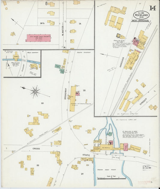 Sanborn Fire Insurance Map from Rockland, Plymouth County, Massachusetts (1906), Sheet #0014 - Historic Sanborn Fire Insurance Map Print, vintage old map wall art, antique decor, genealogy gift, Massachusetts Massachusetts map