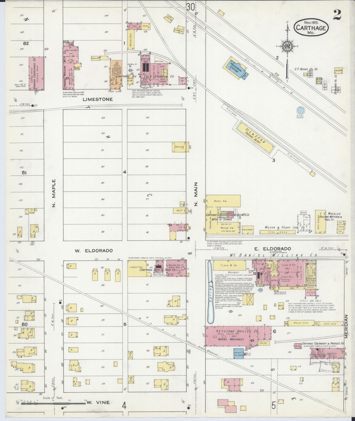 Sanborn Fire Insurance Map from Carthage, Jasper County, Missouri (1915), Sheet #0002 - Historic Sanborn Fire Insurance Map Print, vintage old map wall art, antique decor, genealogy gift, Missouri Missouri map