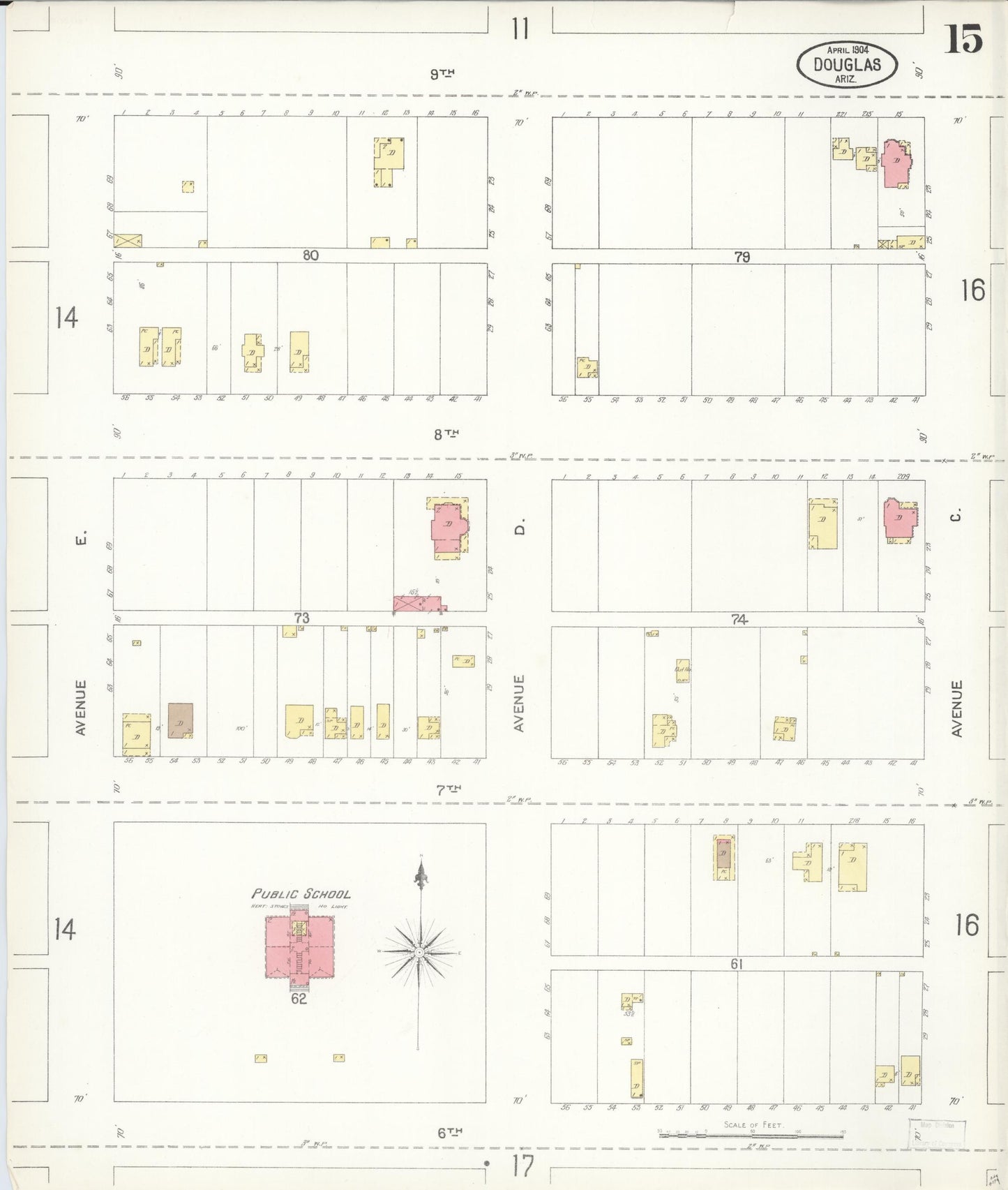Sanborn Fire Insurance Map from Douglas, Cochise County, Arizona (1904), Sheet #0015 - Complete Map Set gallery image, historic Sanborn map, vintage wall art, Arizona Arizona
