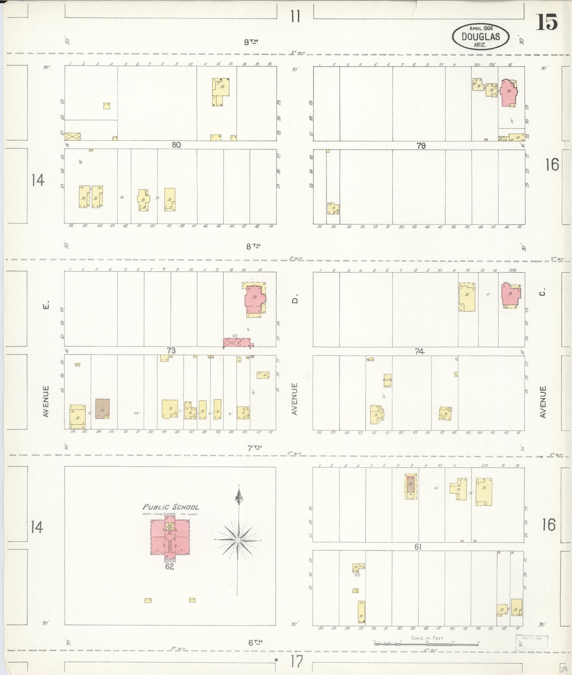 Sanborn Fire Insurance Map from Douglas, Cochise County, Arizona (1904), Sheet #0015 - Complete Map Set gallery image, historic Sanborn map, vintage wall art, Arizona Arizona