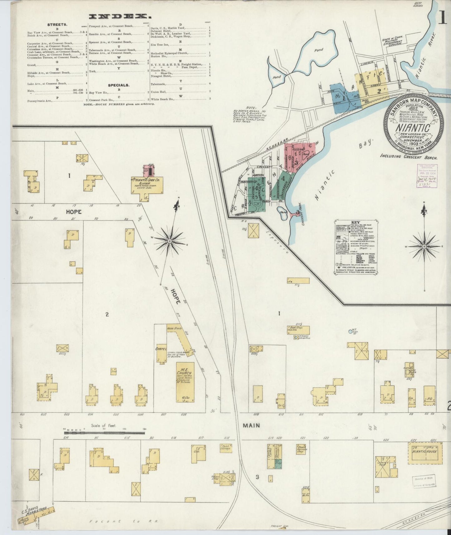 Sanborn Fire Insurance Map from Niantic, New London County, Connecticut (1903), Sheet #0001 - Complete Map Set gallery image, historic Sanborn map, vintage wall art, Connecticut Connecticut