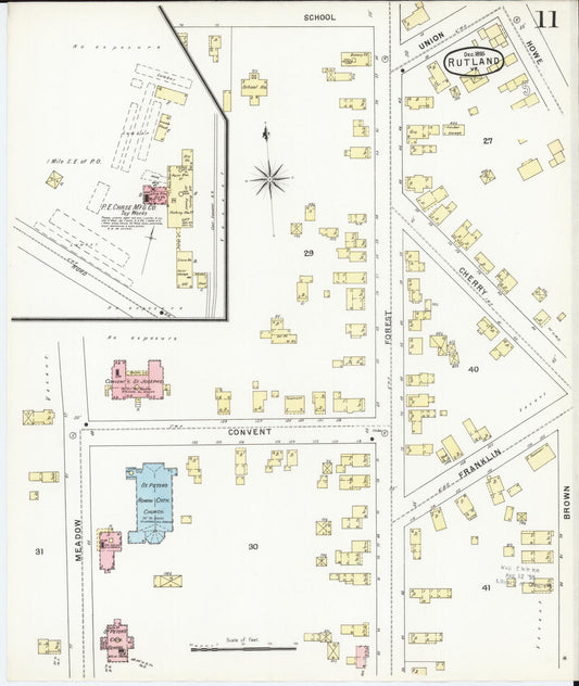 Sanborn Fire Insurance Map from Rutland, Rutland County, Vermont (1895), Sheet #0011 - Historic Sanborn Fire Insurance Map Print, vintage old map wall art, antique decor, genealogy gift, Vermont Vermont map