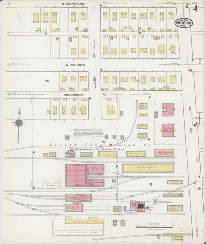 Sanborn Fire Insurance Map from Hibbing, Saint Louis County, Minnesota (1921), Sheet #0004 - Historic Sanborn Fire Insurance Map Print, vintage old map wall art, antique decor, genealogy gift, Minnesota Minnesota map