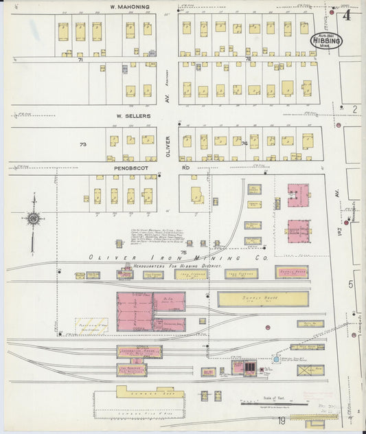 Sanborn Fire Insurance Map from Hibbing, Saint Louis County, Minnesota (1921), Sheet #0004 - Historic Sanborn Fire Insurance Map Print, vintage old map wall art, antique decor, genealogy gift, Minnesota Minnesota map