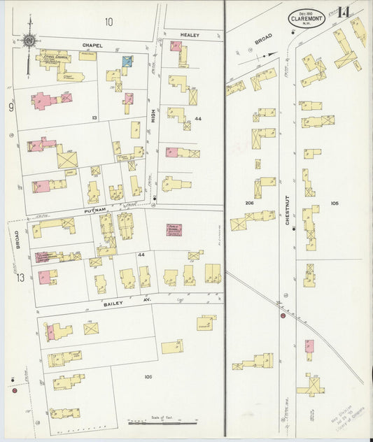 Sanborn Fire Insurance Map from Claremont, Sullivan County, New Hampshire (1910), Sheet #0014 - Historic Sanborn Fire Insurance Map Print, vintage old map wall art, antique decor, genealogy gift, New Hampshire New Hampshire map