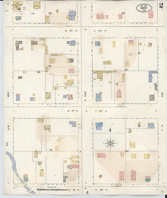 Sanborn Fire Insurance Map from Manti, Sanpete County, Utah (1931), Sheet #0002 - Historic Sanborn Fire Insurance Map Print, vintage old map wall art, antique decor, genealogy gift, Utah Utah map