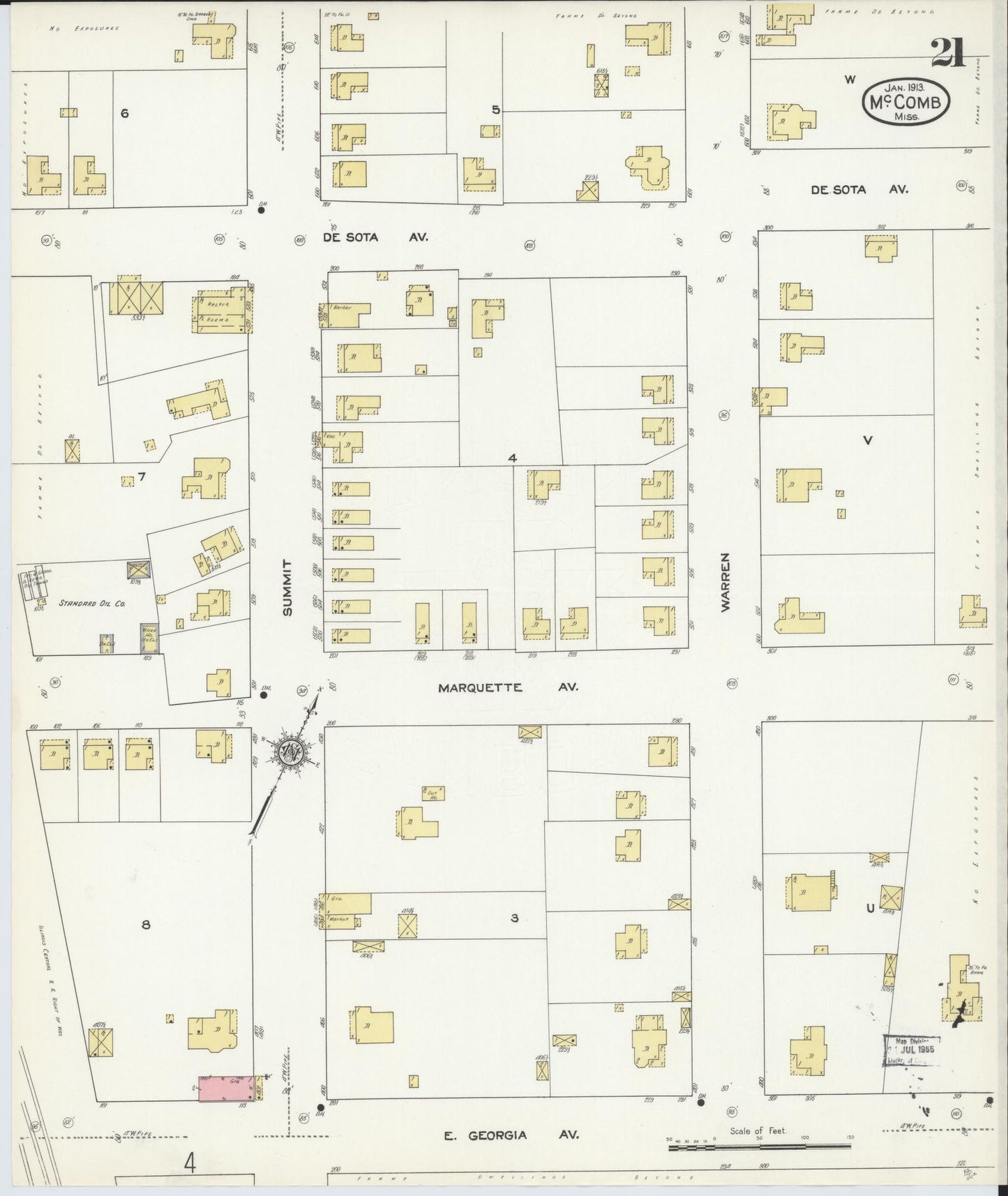Sanborn Fire Insurance Map from McComb, Pike County, Mississippi (1913), Sheet #0021 - Complete Map Set gallery image, historic Sanborn map, vintage wall art, Mississippi Mississippi