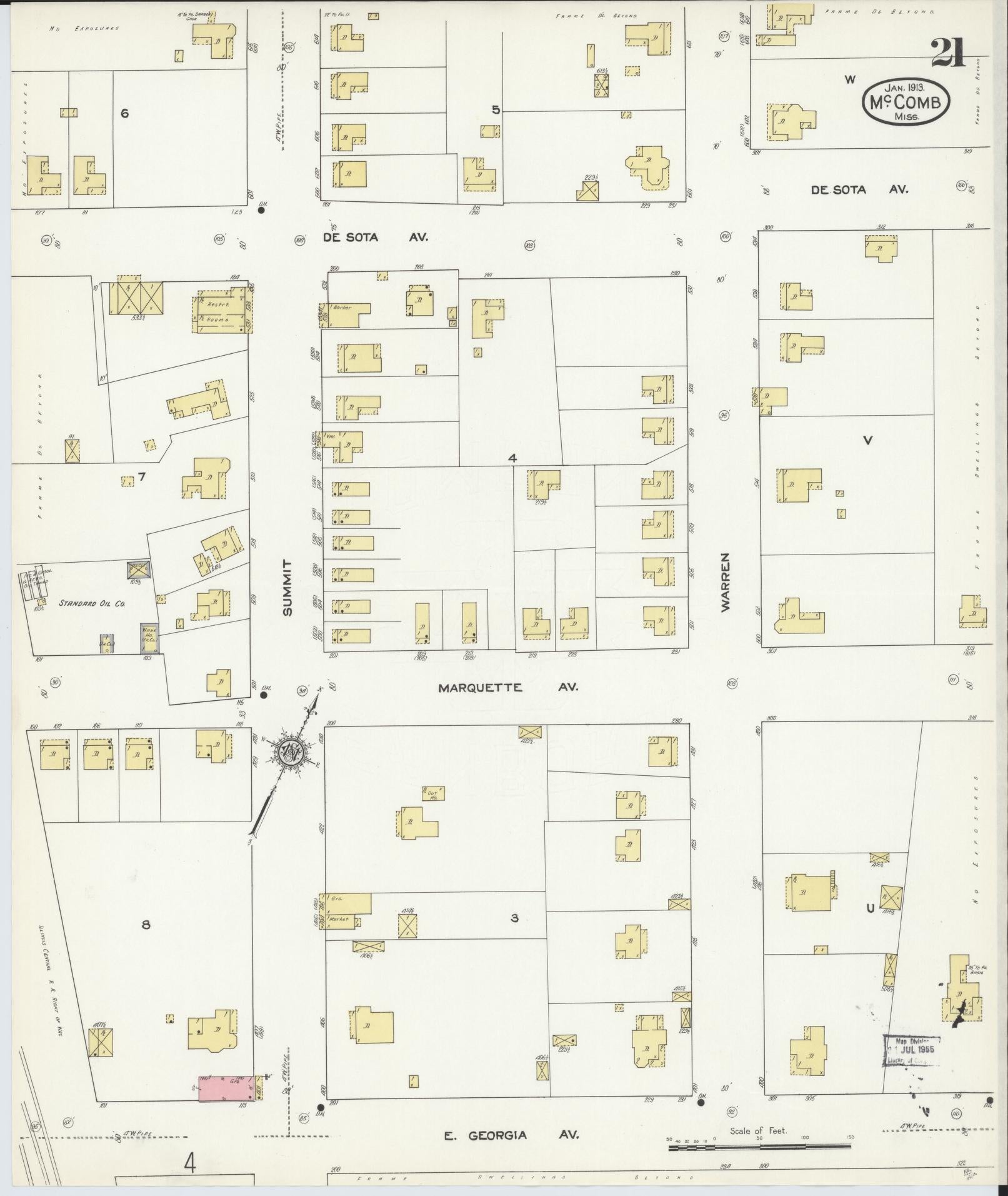 Sanborn Fire Insurance Map from McComb, Pike County, Mississippi (1913), Sheet #0021 - Complete Map Set gallery image, historic Sanborn map, vintage wall art, Mississippi Mississippi
