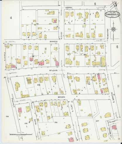 Sanborn Fire Insurance Map from Edwardsville, Madison County, Illinois (1921), Sheet #0005 - Historic Sanborn Fire Insurance Map Print, vintage old map wall art, antique decor, genealogy gift, Illinois Illinois map