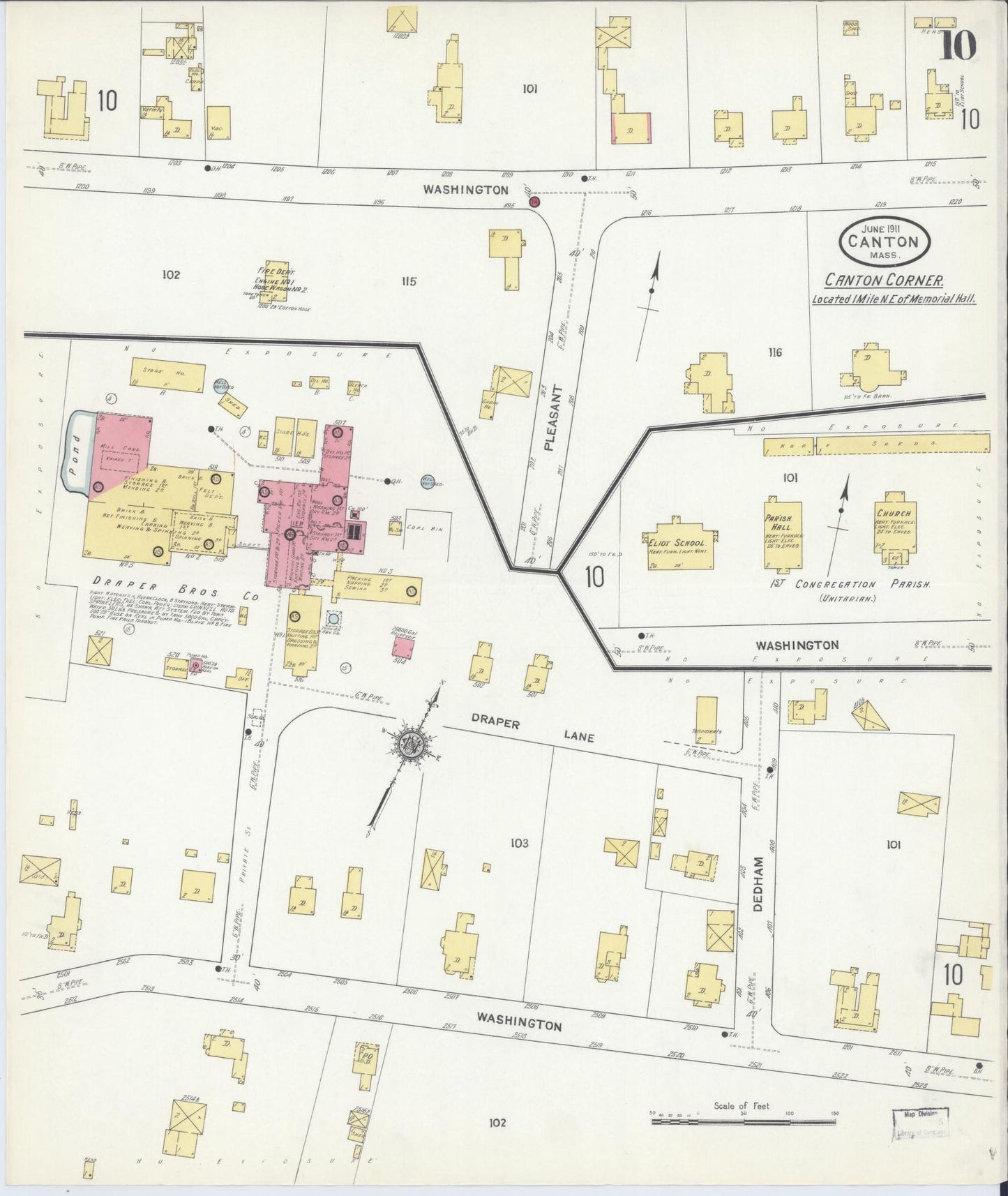 Sanborn Fire Insurance Map from Canton, Norfolk County, Massachusetts (1911), Sheet #0010 - Historic Sanborn Fire Insurance Map Print, vintage old map wall art, antique decor, genealogy gift, Massachusetts Massachusetts map