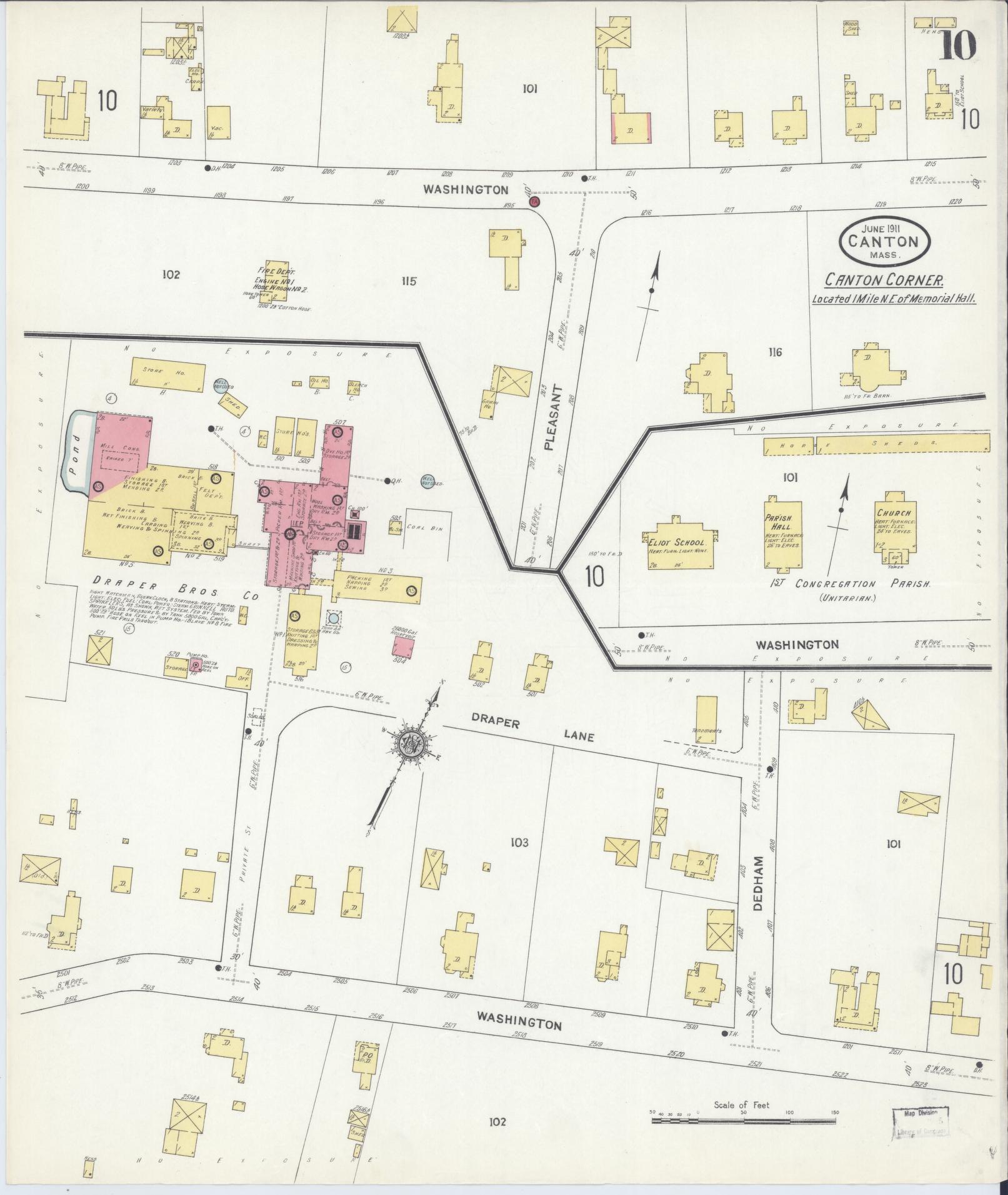 Sanborn Fire Insurance Map from Canton, Norfolk County, Massachusetts (1911), Sheet #0010 - Historic Sanborn Fire Insurance Map Print, vintage old map wall art, antique decor, genealogy gift, Massachusetts Massachusetts map