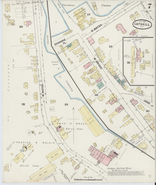 Sanborn Fire Insurance Map from Catskill, Greene County, New York (1889), Sheet #0007 - Historic Sanborn Fire Insurance Map Print, vintage old map wall art, antique decor, genealogy gift, New York New York map