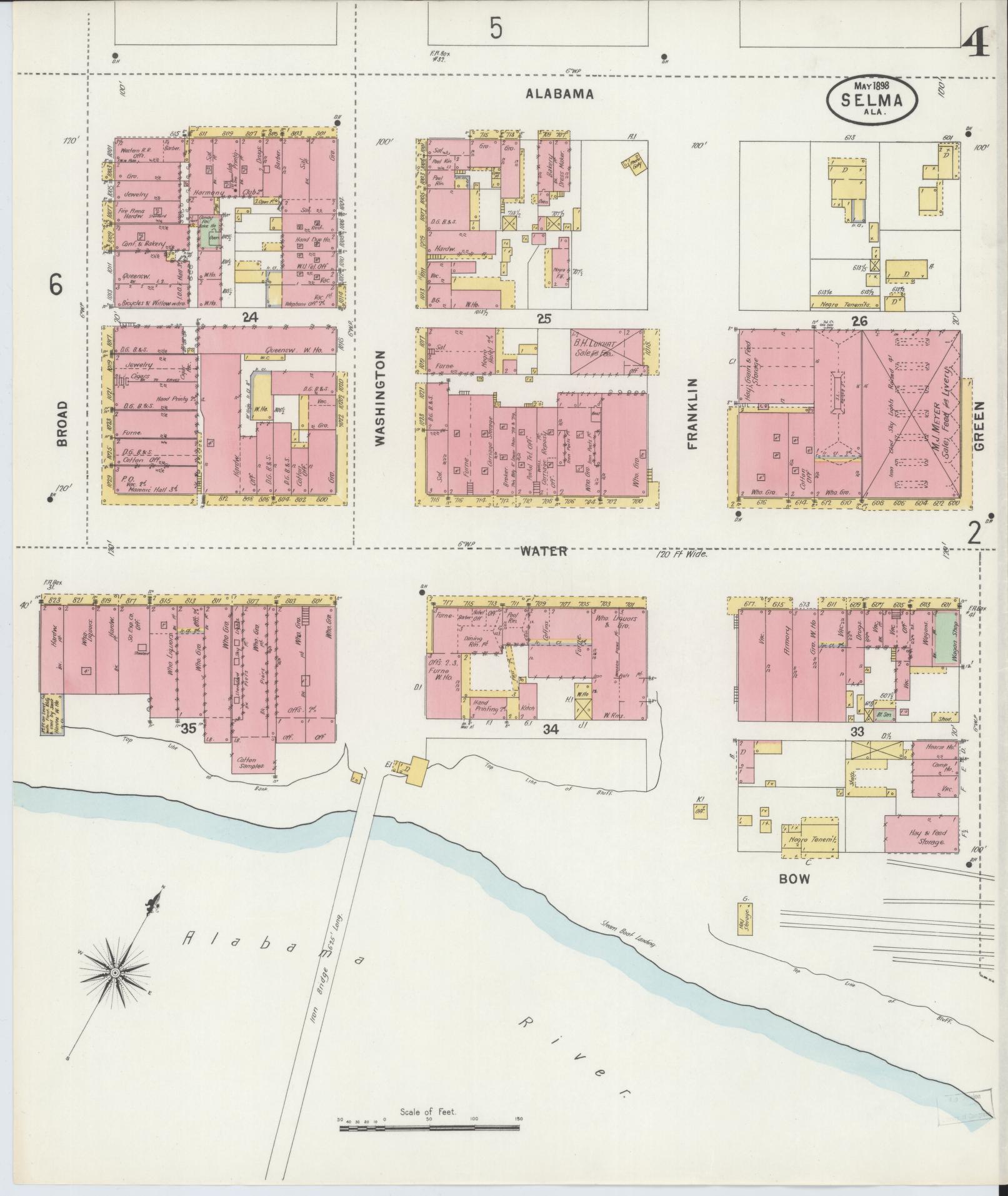 Sanborn Fire Insurance Map from Selma, Dallas County, Alabama (1898), Sheet #0004 - Complete Map Set gallery image, historic Sanborn map, vintage wall art, Alabama Alabama