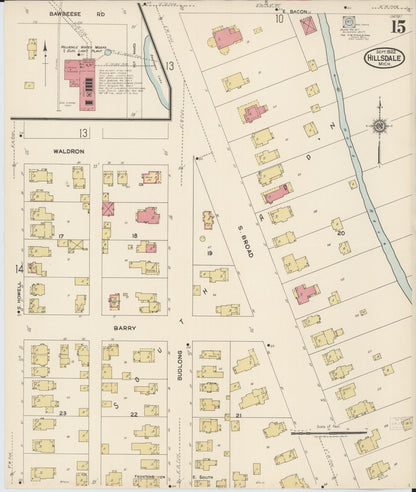 Sanborn Fire Insurance Map from Hillsdale, Hillsdale County, Michigan (1922), Sheet #0015 - Complete Map Set gallery image, historic Sanborn map, vintage wall art, Michigan Michigan