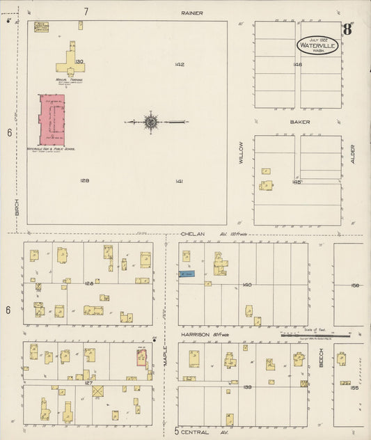 Sanborn Fire Insurance Map from Waterville, Douglas County, Washington (1922), Sheet #0008 - Historic Sanborn Fire Insurance Map Print, vintage old map wall art, antique decor, genealogy gift, Washington Washington map