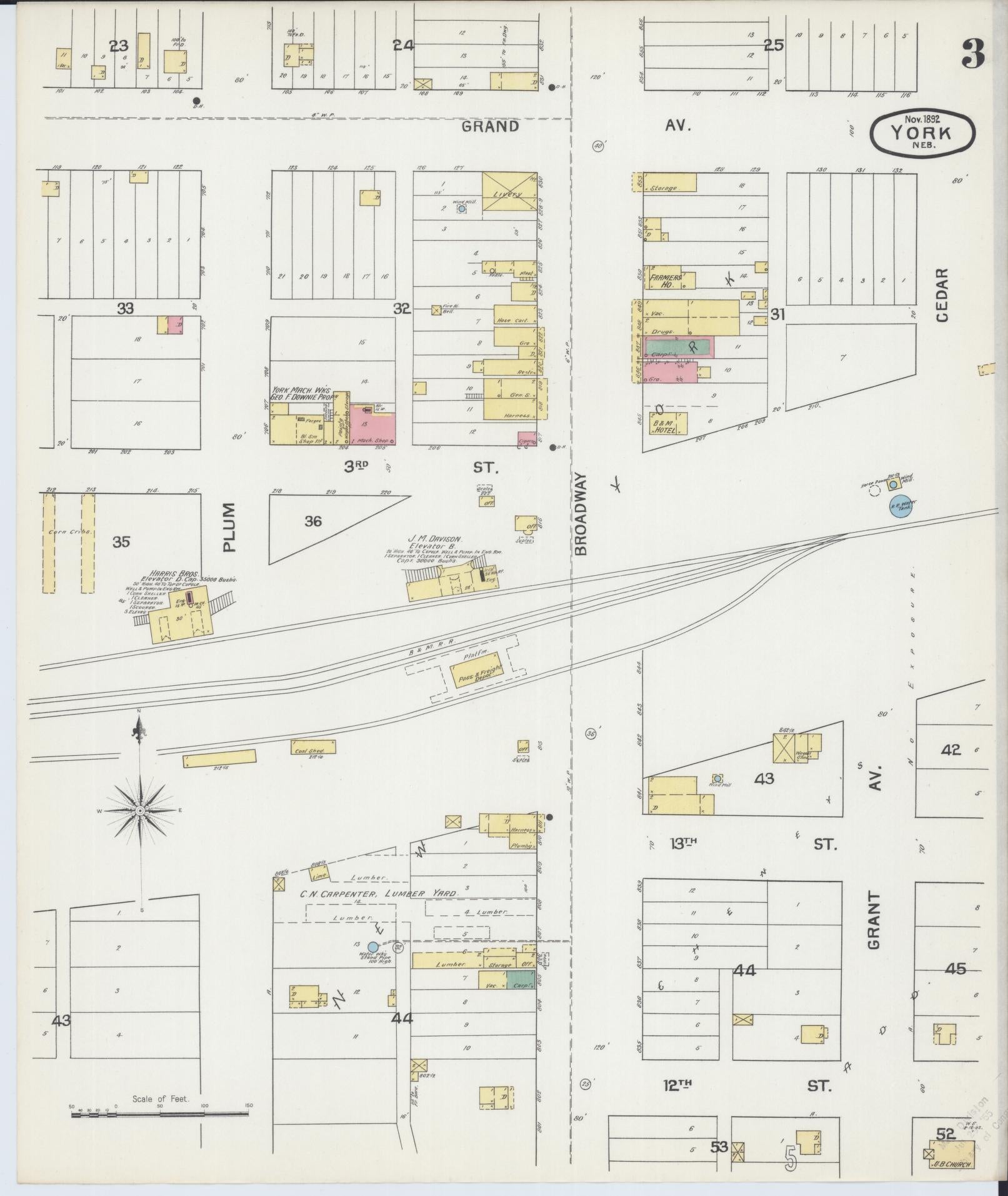 Sanborn Fire Insurance Map from York, York County, Nebraska (1892), Sheet #0003 - Historic Sanborn Fire Insurance Map Print, vintage old map wall art, antique decor, genealogy gift, Nebraska Nebraska map