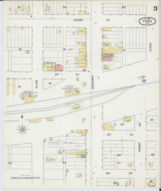 Sanborn Fire Insurance Map from York, York County, Nebraska (1892), Sheet #0003 - Historic Sanborn Fire Insurance Map Print, vintage old map wall art, antique decor, genealogy gift, Nebraska Nebraska map
