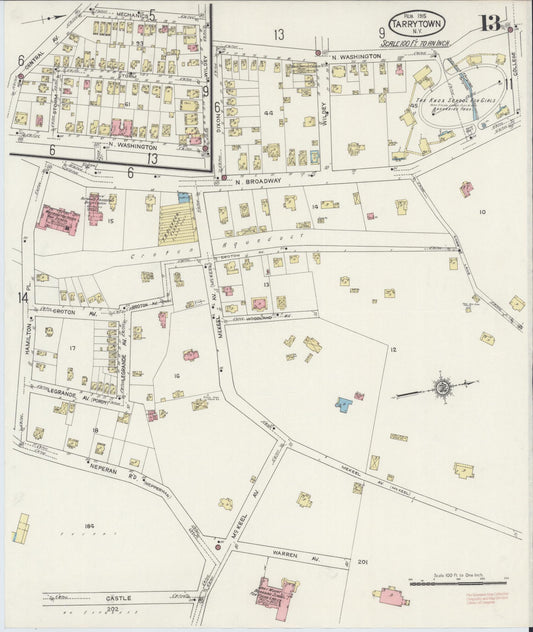 Sanborn Fire Insurance Map from Tarrytown, Westchester County, New York (1915), Sheet #0013 - Historic Sanborn Fire Insurance Map Print, vintage old map wall art, antique decor, genealogy gift, New York New York map