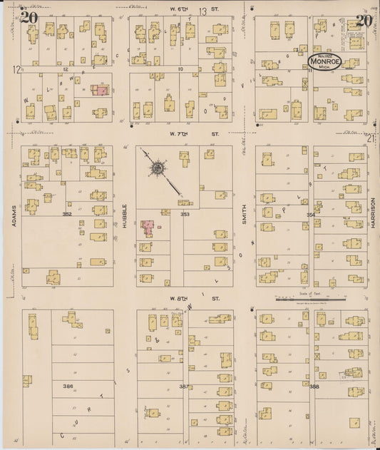 Sanborn Fire Insurance Map from Monroe, Monroe County, Michigan (1922), Sheet #0020 - Historic Sanborn Fire Insurance Map Print, vintage old map wall art, antique decor, genealogy gift, Michigan Michigan map