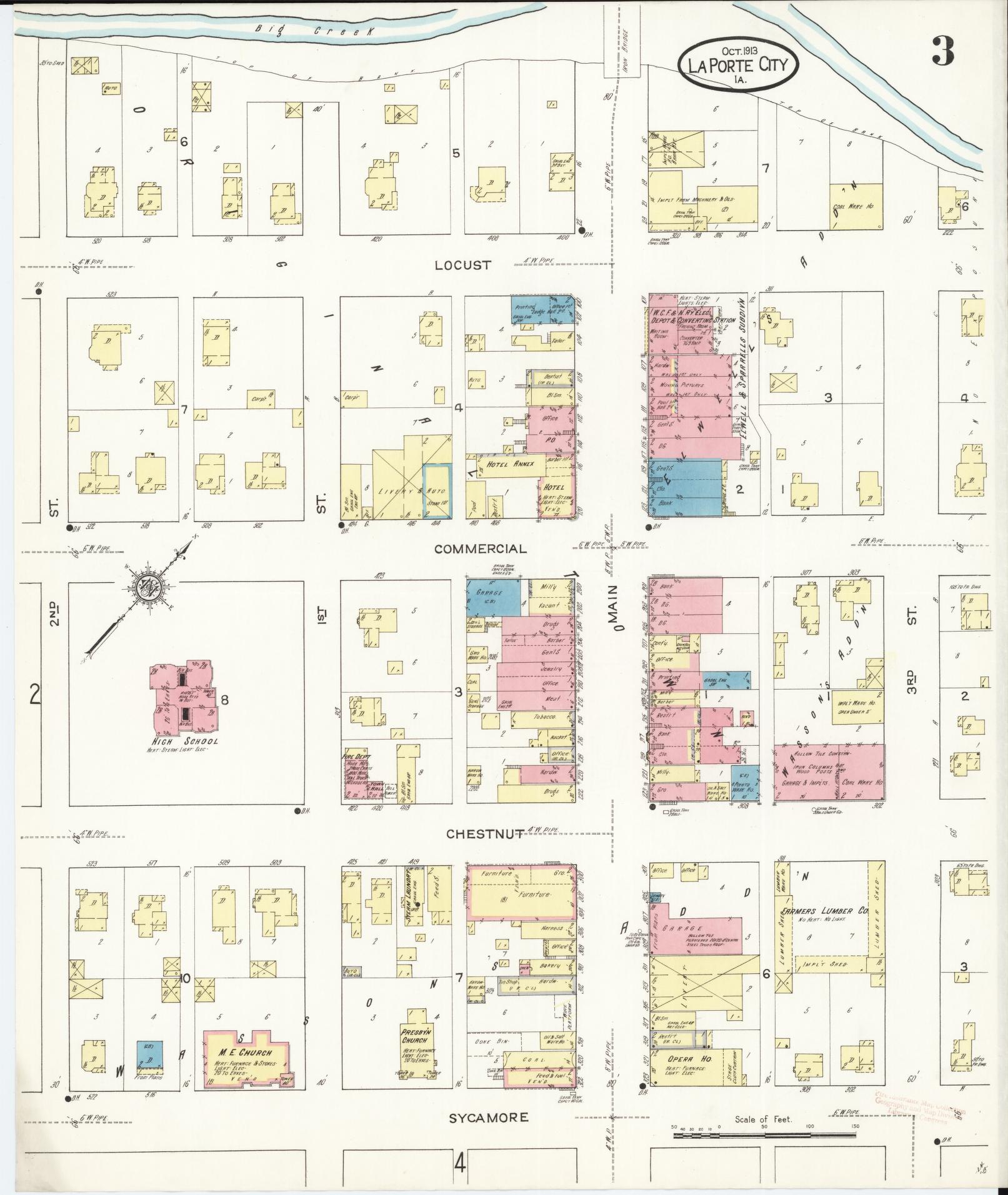 Sanborn Fire Insurance Map from La Porte City, Black Hawk County, Iowa (1913), Sheet #0003 - Historic Sanborn Fire Insurance Map Print, vintage old map wall art